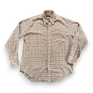 Vintage Moving Up Shirt Adult MEDIUM Brown Pastel Plaid Button Down 70s